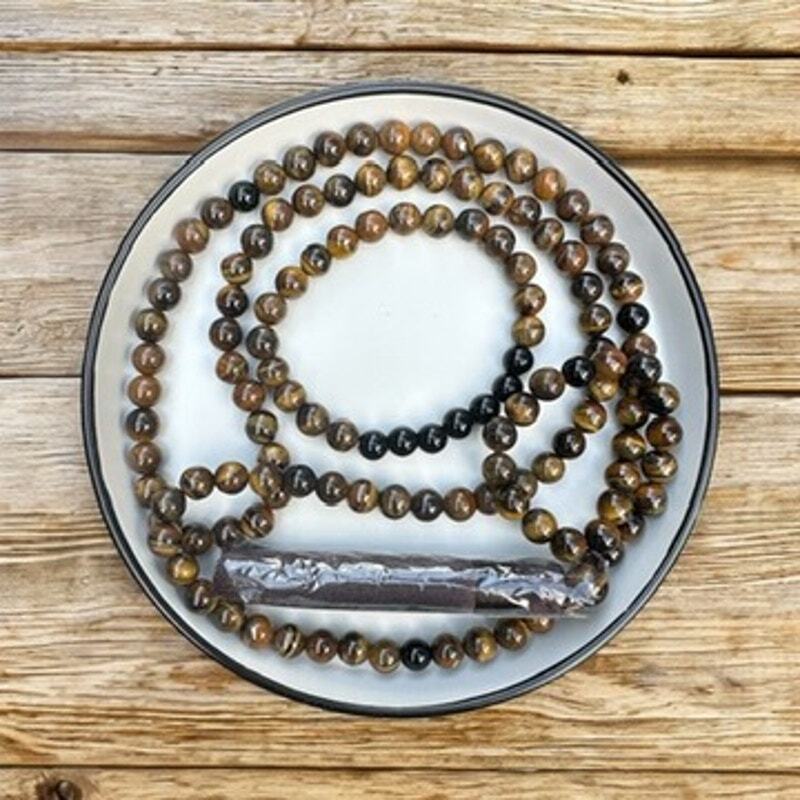 Tiger Eye Mala Beads with Bracelet – 108 Bead Protection and Strength Set