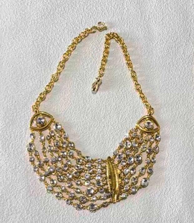 Gold Color Plated Retro Multi Layer Bib Necklace chunky Statement Jewelry