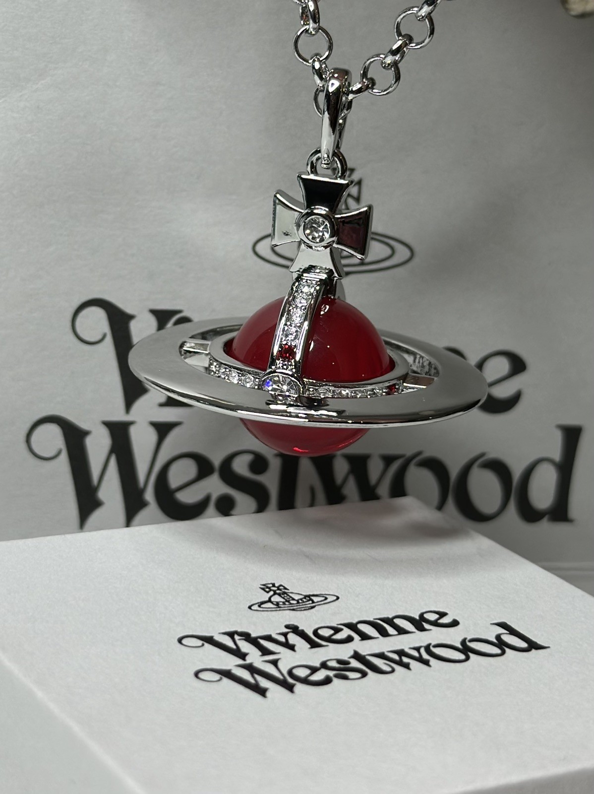 [Box+Pounch] Vivienne Westwood Silver plated 4.5cm Bright red GIANT orb necklace