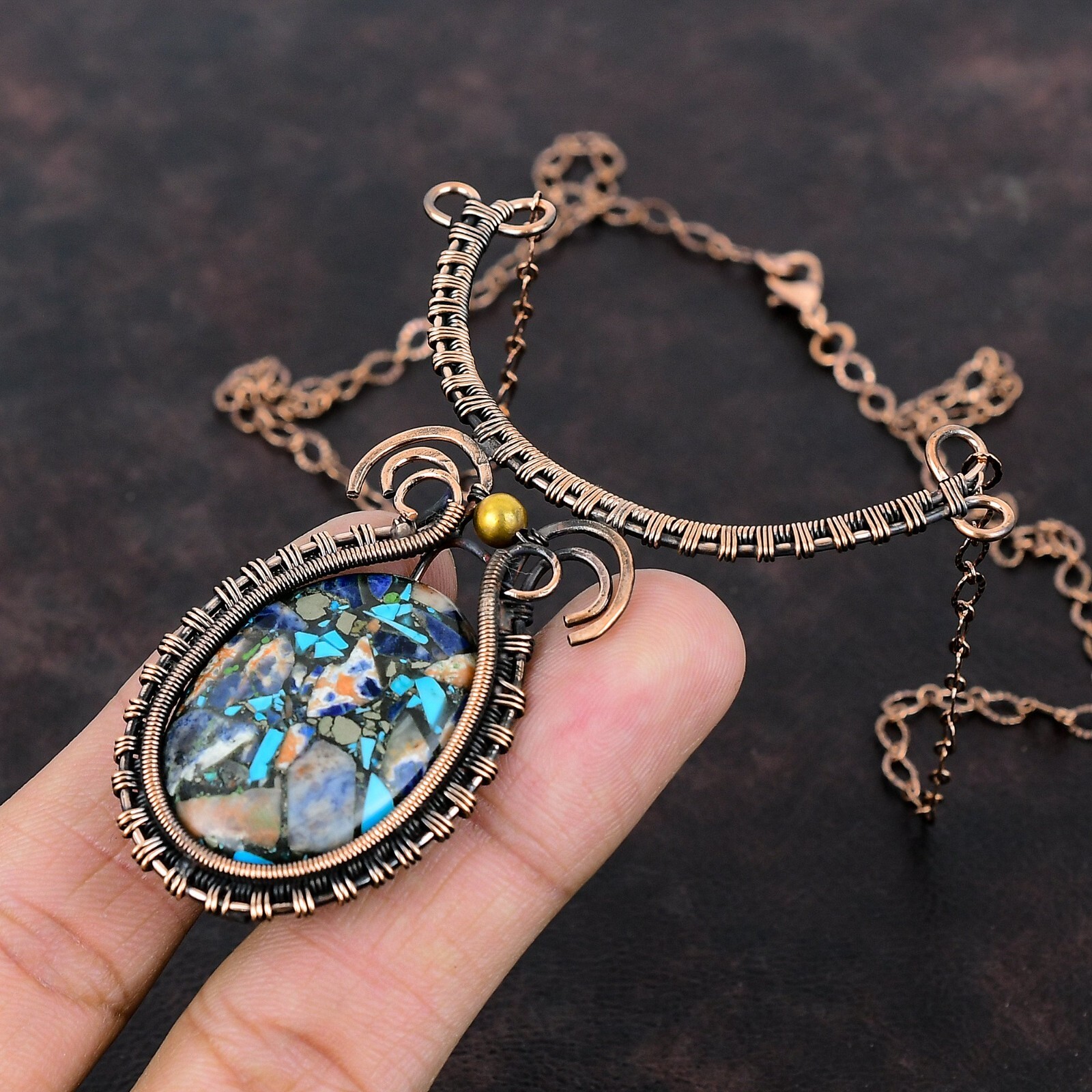 Multi Turquoise Wire Wrapped Adjustable Handcrafted Copper Ethnic Gift 18.0″