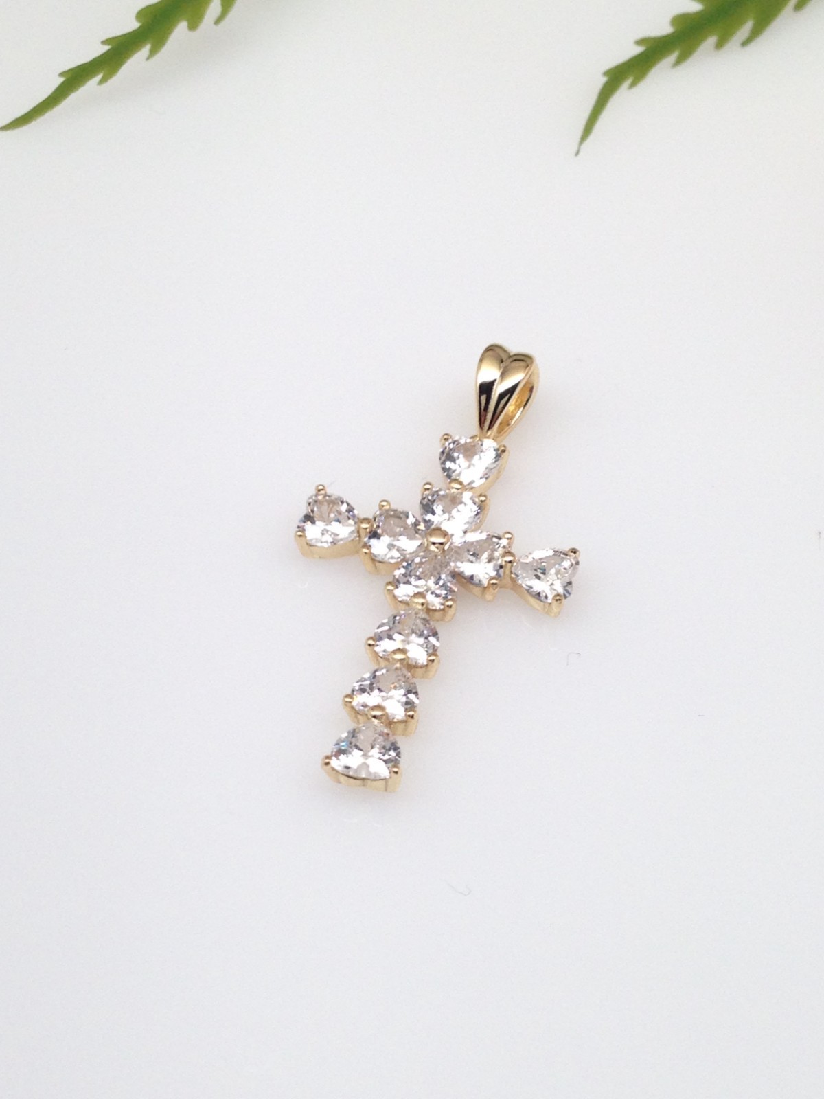 925 Sterling Silver CZ Gold Heart Cross Pendant Women 26mm(1.02″)/33mm(1.3″)