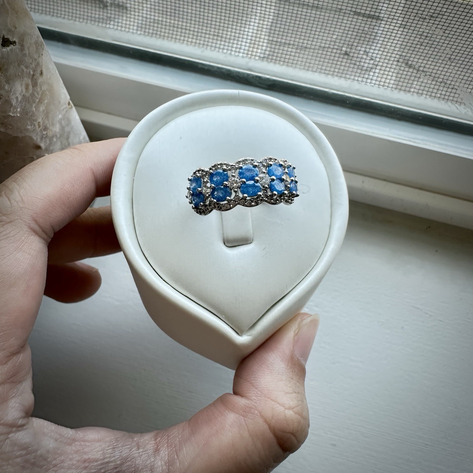 Size 8 Aqua Blue Ice Crystal Bomb Party Ring RG64341 Merging Souls in Rhodium