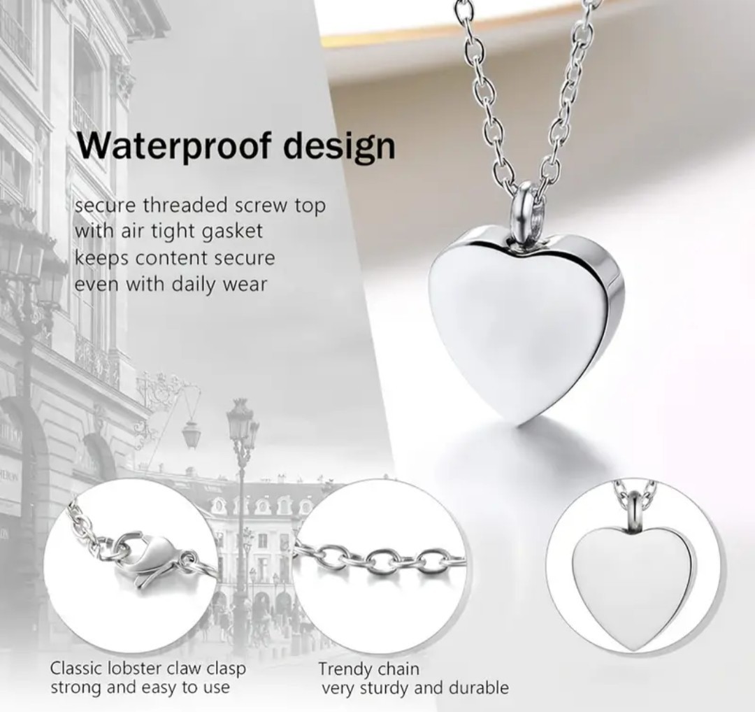 Cremation Jewelry Cylinder Urn Heart Necklace Pendant for Ashes Stainless Steel