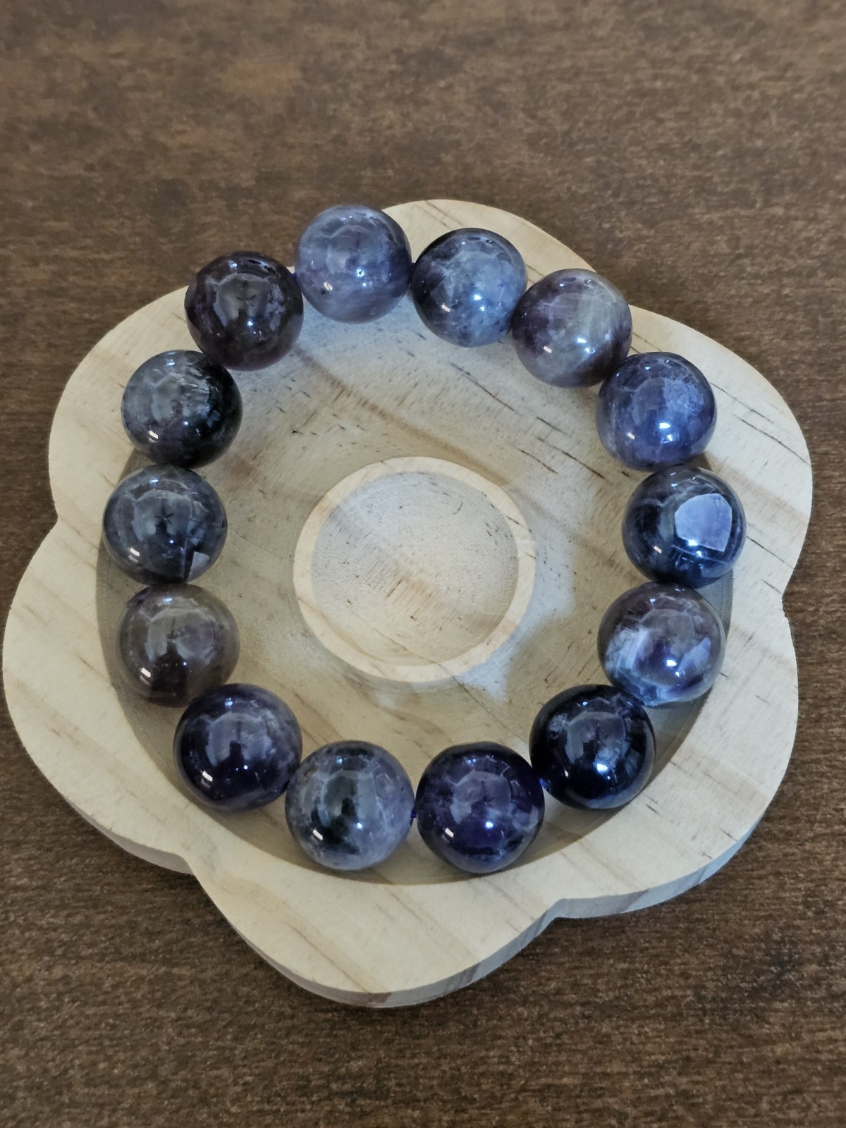 Dream Amethyst Crystal Beaded Stretch Bracelet – 16 mm Chunky & DARK Purple
