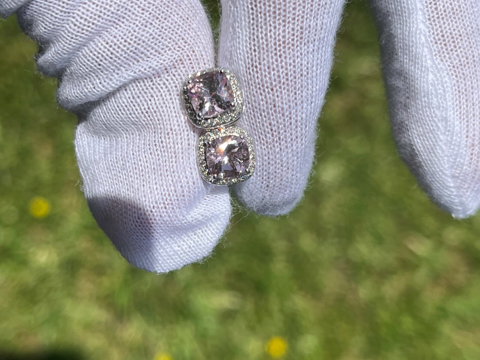 Loupe clean Morganite Pendent and Earrings. 0.35 cts of VS Diamonds