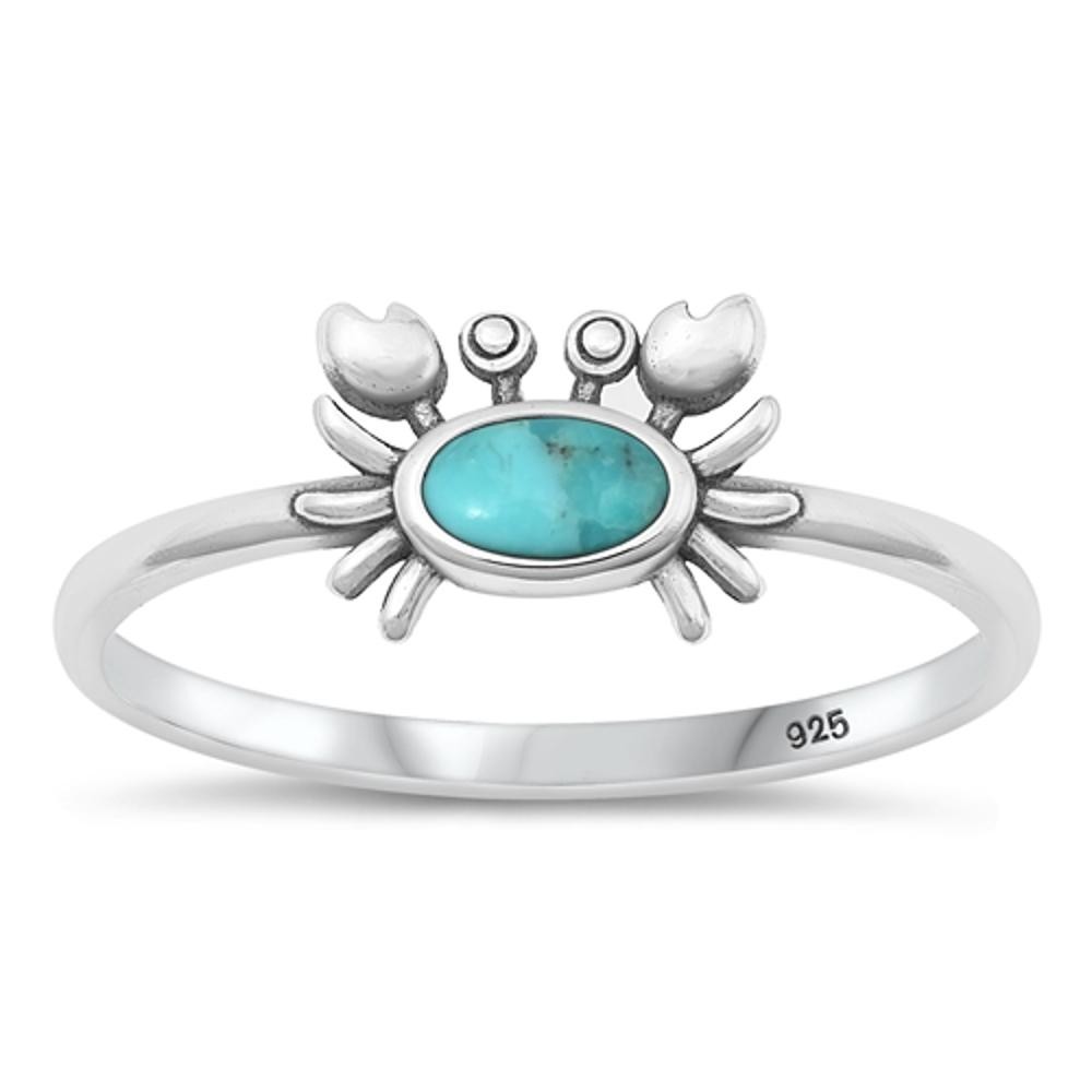 Turquoise Promise Crab Ring New .925 Sterling Silver Beach Band Sizes 4-10