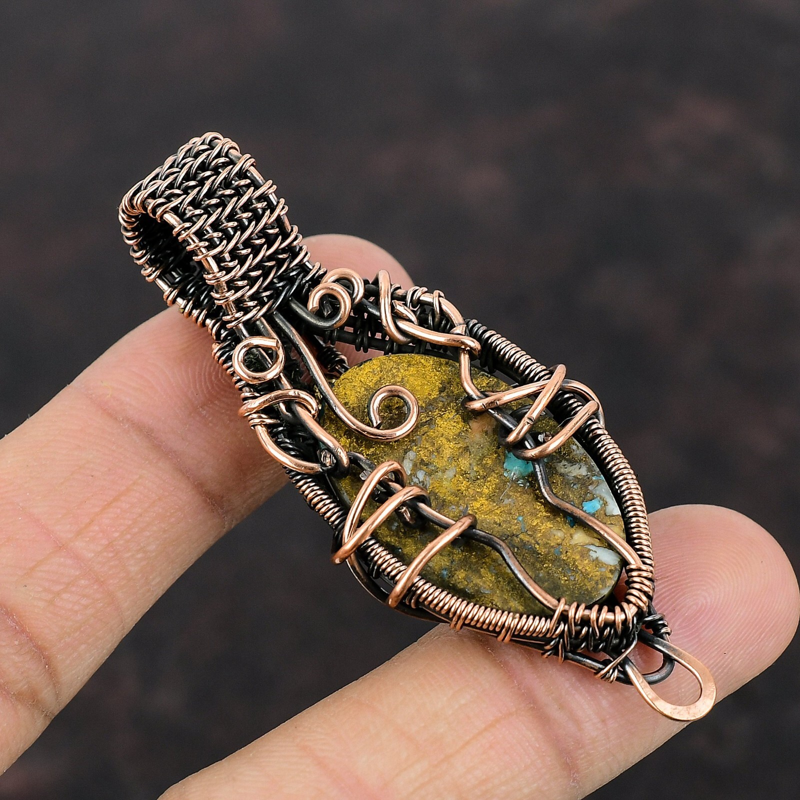 Gift For Her Spiny Oyster Turquoise Wire Wrapped Pendant Copper Jewelry 2.64″