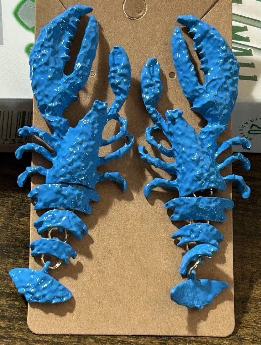 Blue Painted Alloy Lobster Earrings Tail Is Jointed Stud Drop Dangle