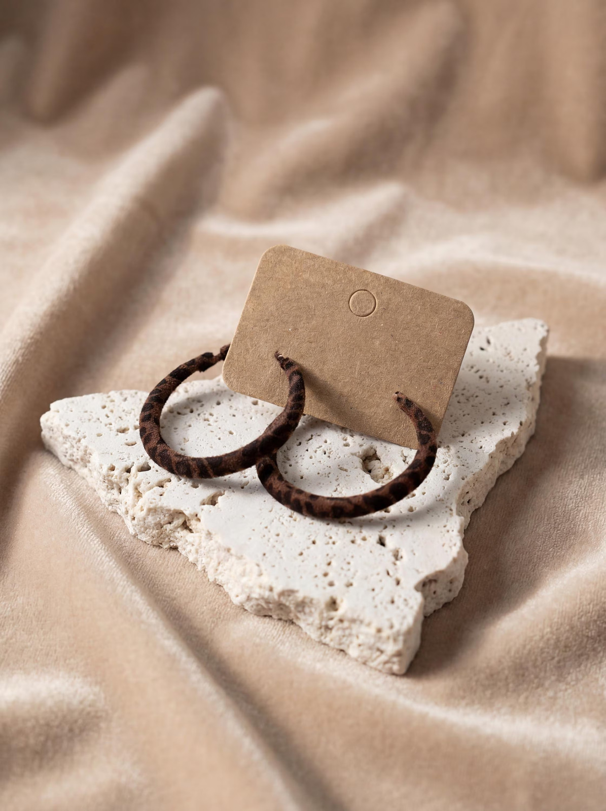 Leopard Print Velvet Hoop Earrings Brown Animal Print Lightweight Fabric Hoops