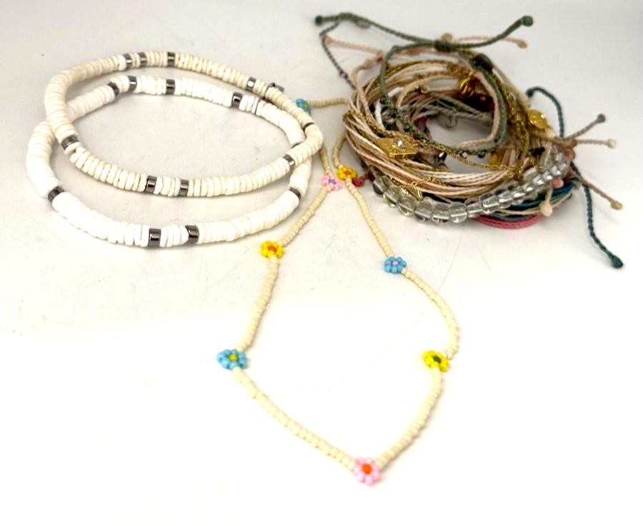 Lot of 15 Pieces NWOT PURA VIDA Beach Boho Bracelets & Necklace ~ Many w/Charms