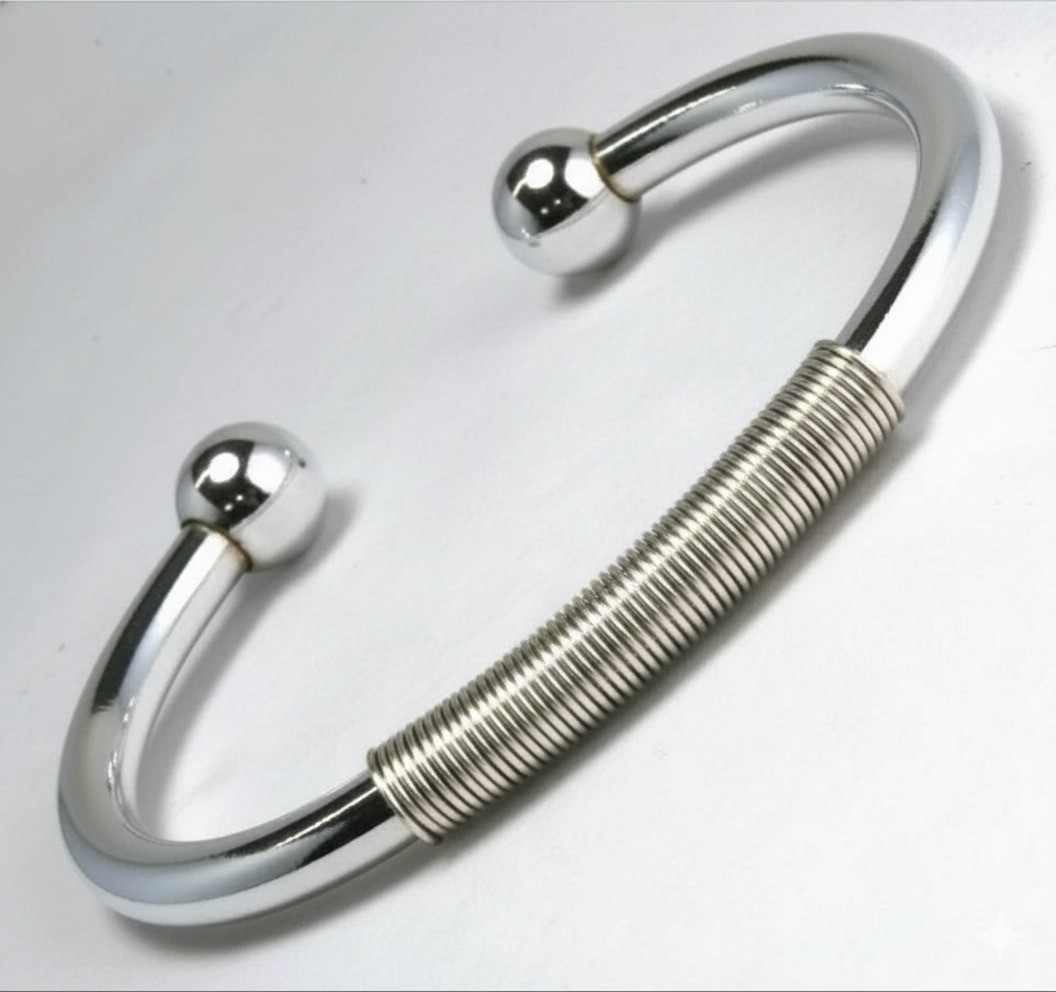 925 Sterling Solid Silver Ball End Open Cuff Love Bangle Women’s Bracelet
