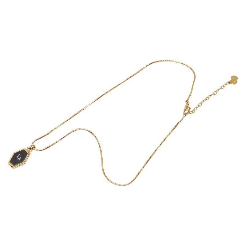 Christian Dior Gold Honeycomb Hexagon Pendant Necklace 17.7in Authentic