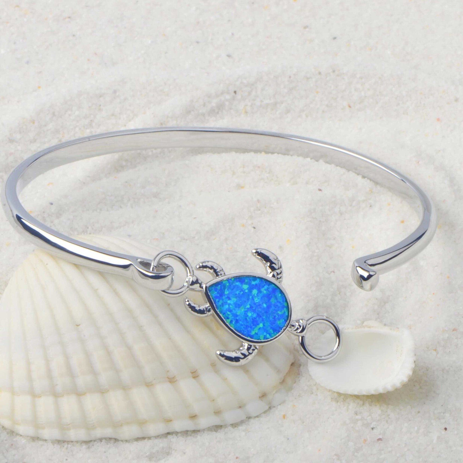 Hawaii Blue Opal Beach Turtle Cuff Bangles 925 Sterling Sliver Jewelry For Women