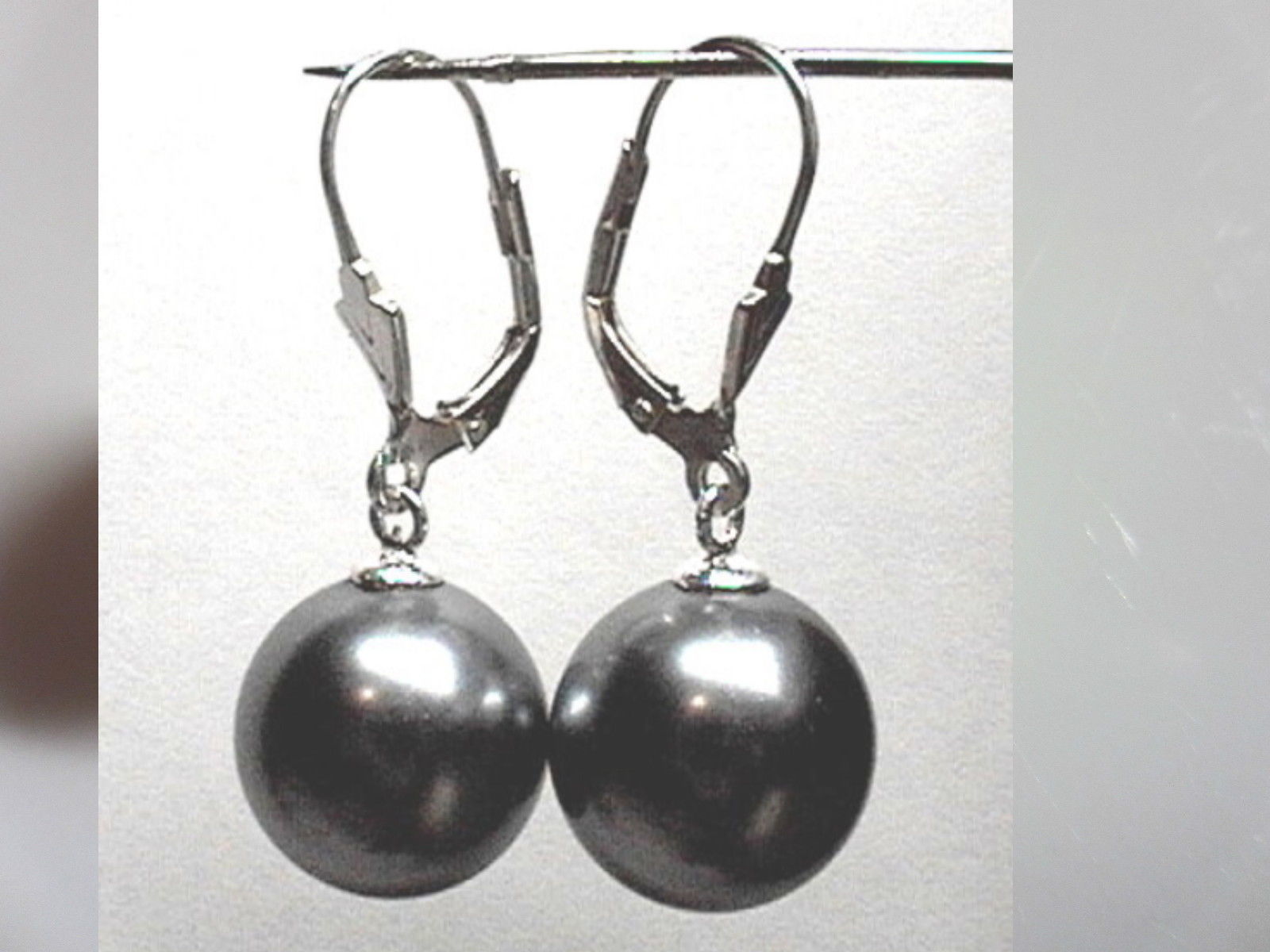 6mm 8mm 10mm 12mm 14mm BLACK GREY Shell Pearl Dangle EARRINGS LEVERBACK Silver