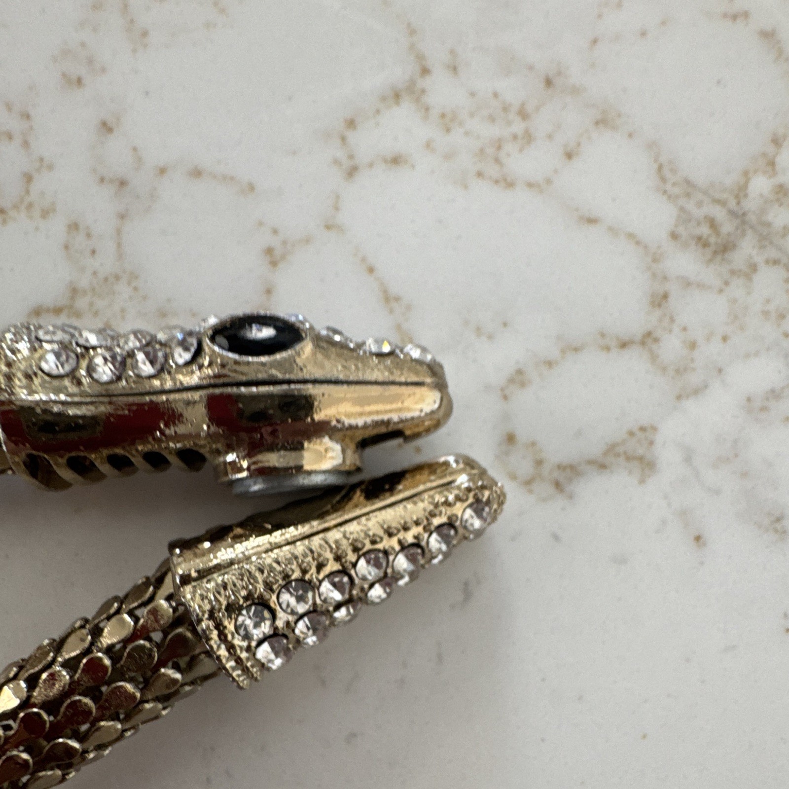 Gold Snake Chain Statement Necklace, Magnetic Clasp, Pavé Crystal Snake Head