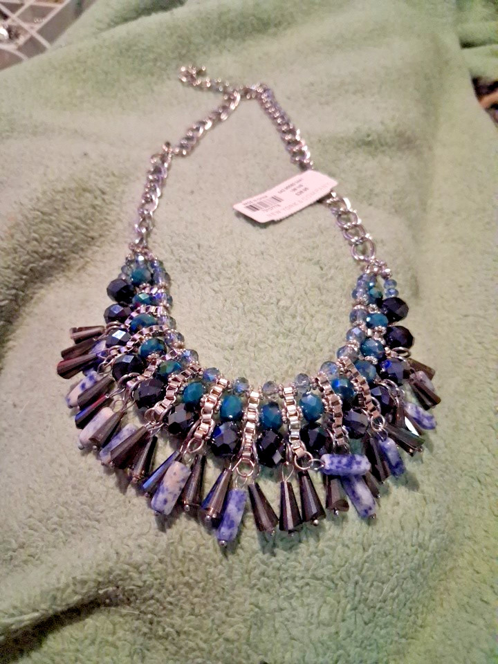 NWT NY & Co C 1946 Blue Statement Necklace Set Fringe Bib Teardrop Bead Lot 2pc