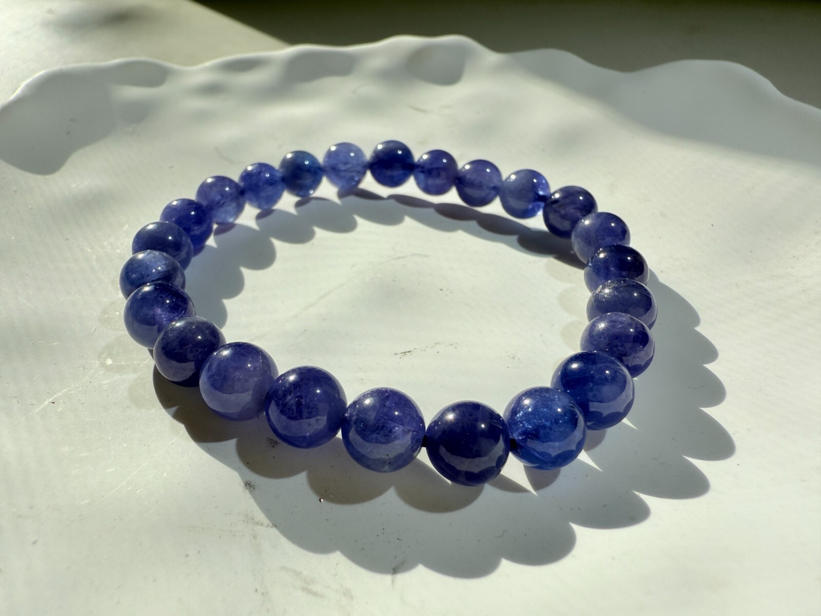 7.8mm Natural Dark Blue Purple Tanzanite Beaded Bracelet | 高货天然深紫蓝色坦桑石手串