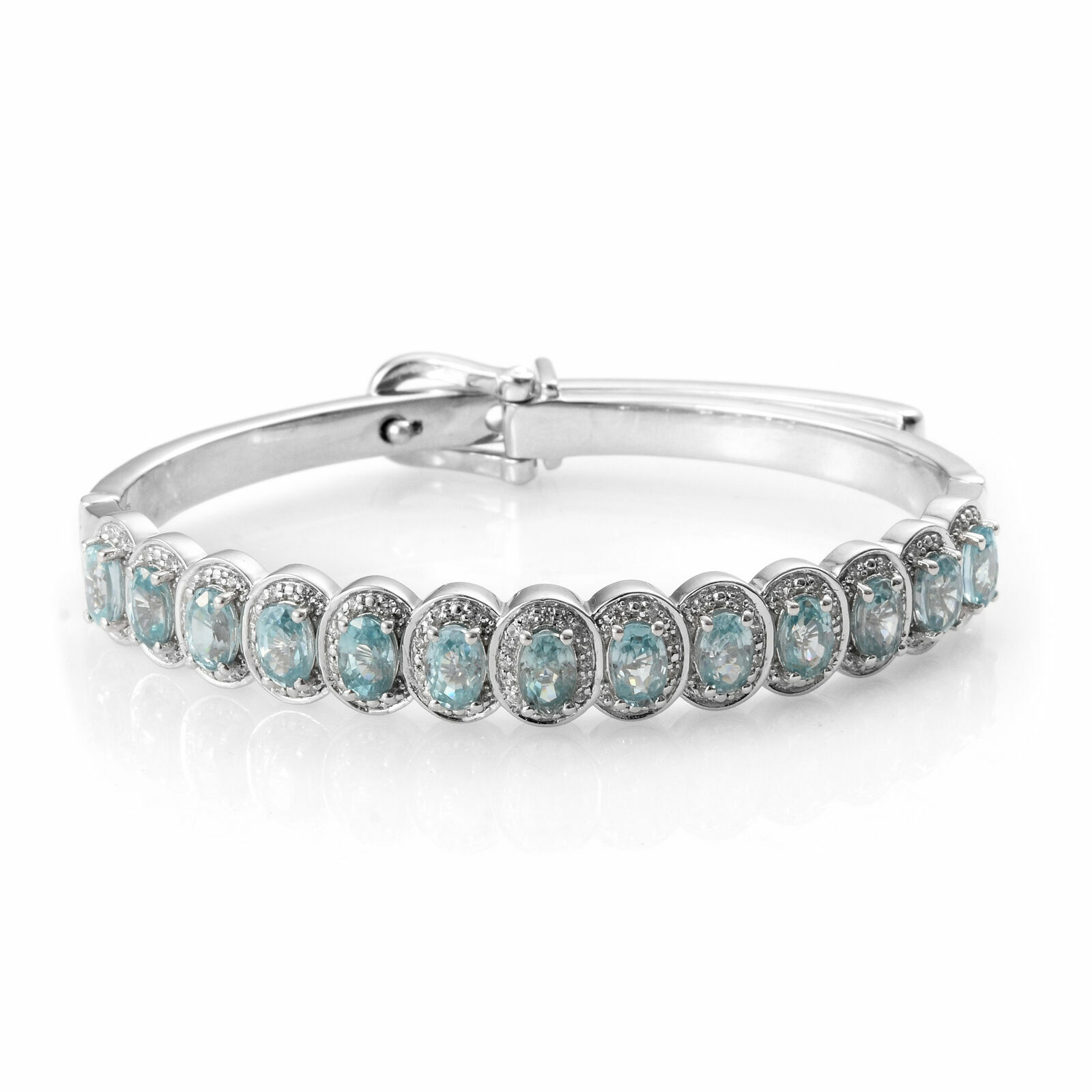 Classic Simulated 8.70CT Blue & White Shiny Sapphire Bangle Cuff Unique Bracelet