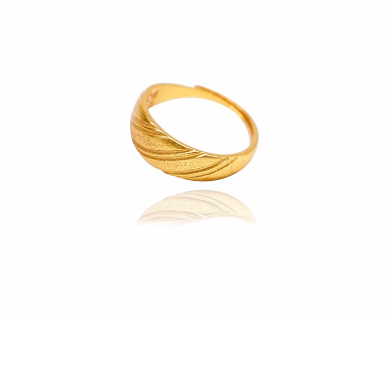 24K Gold Crescent Dome Adjustable Ring – Minimalist Chic Stackable Signet Jewelr
