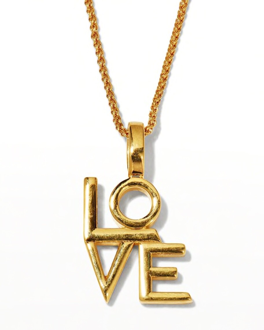 NIB Saint Laurent YSL LOVE Charm Antique Gold Brass Pendant Chain Necklace $650
