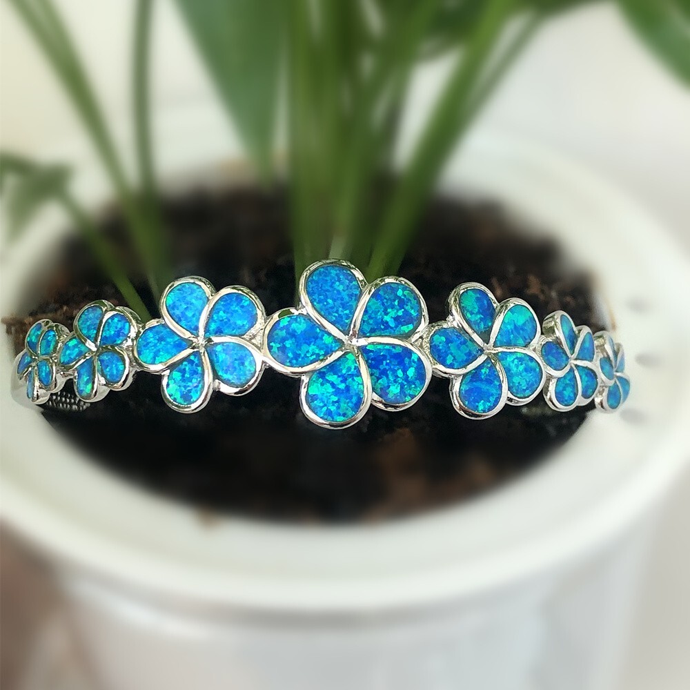 Kivony Blue Opal Plum Flower Bracelets 925 Sterling Sliver Jewelry For Women