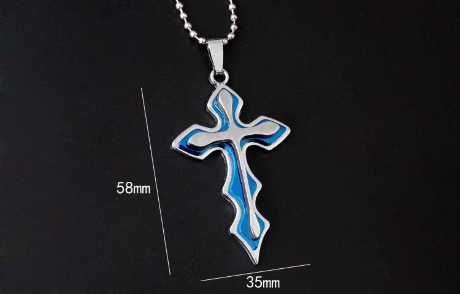 Men Blue Black Gold Stainless Steel Three-layer wave Cross Pendant Necklace Gift
