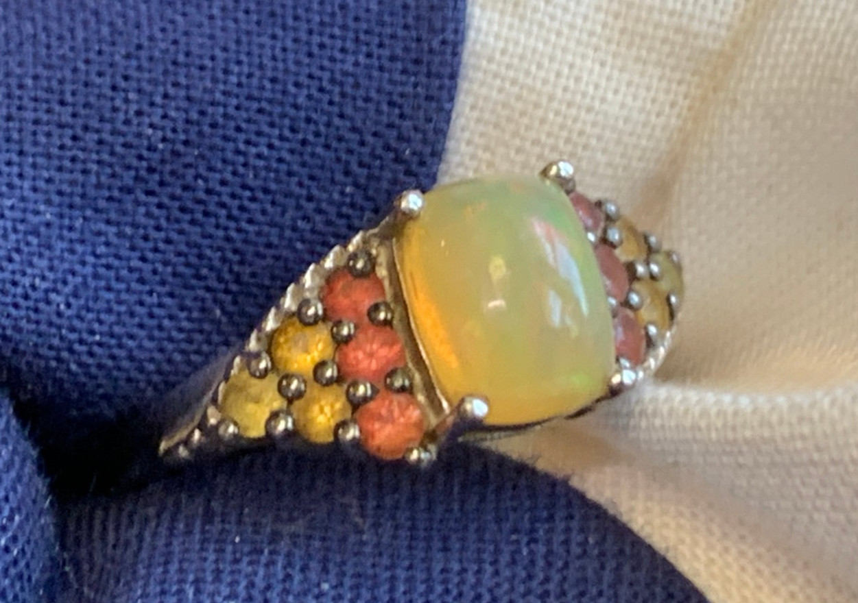 Sterling Silver Ring 2.41g Fine Jewelry Size 5.75 Band Yellow Opal Look *READ*