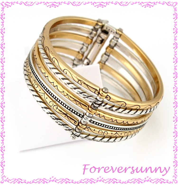 Brighton Rapture Rings Two-Tone Wide Fold Over Clasp Bracelet
