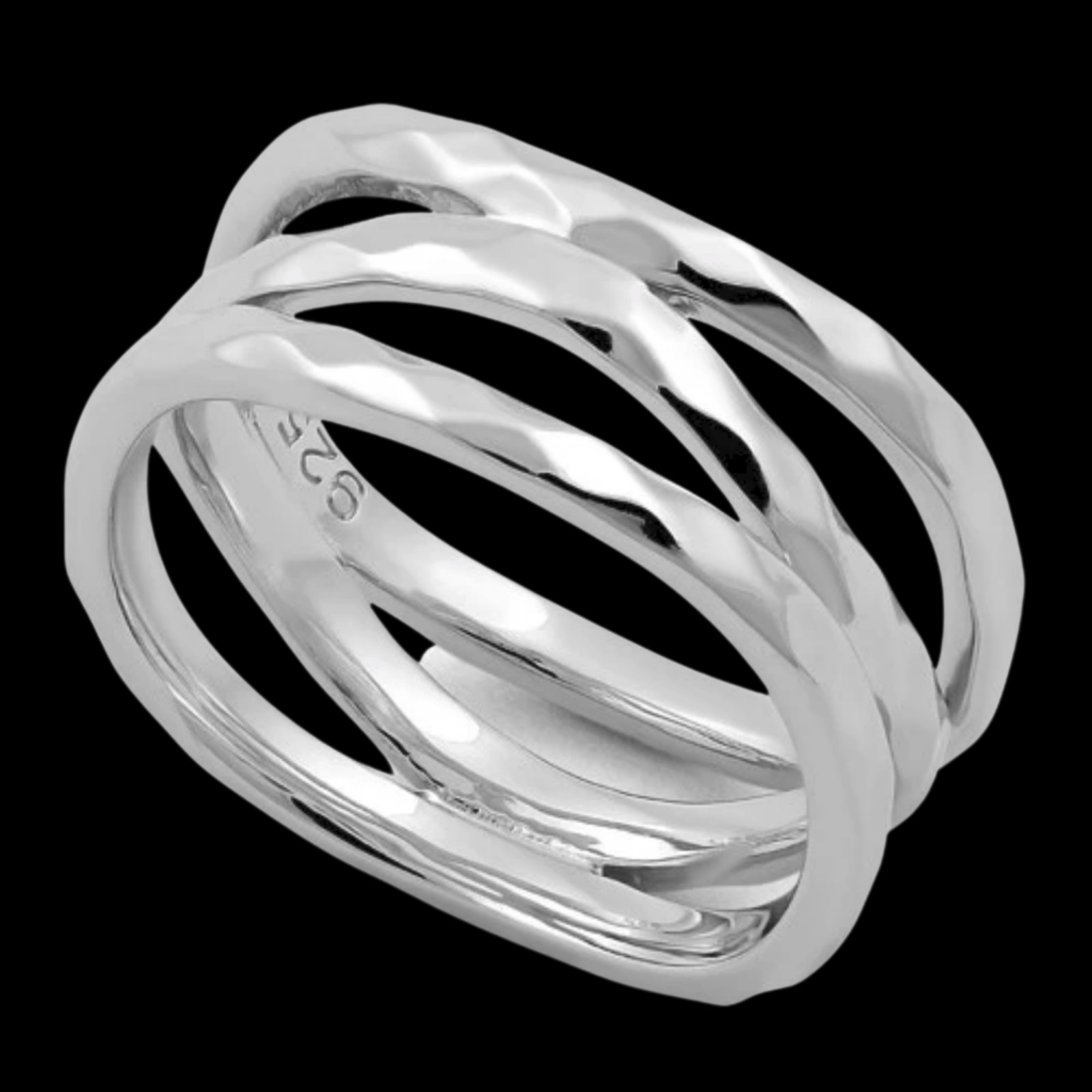 Crisscross Three Strand Hammered Ring Size 7 Solid 925 Sterling Silver