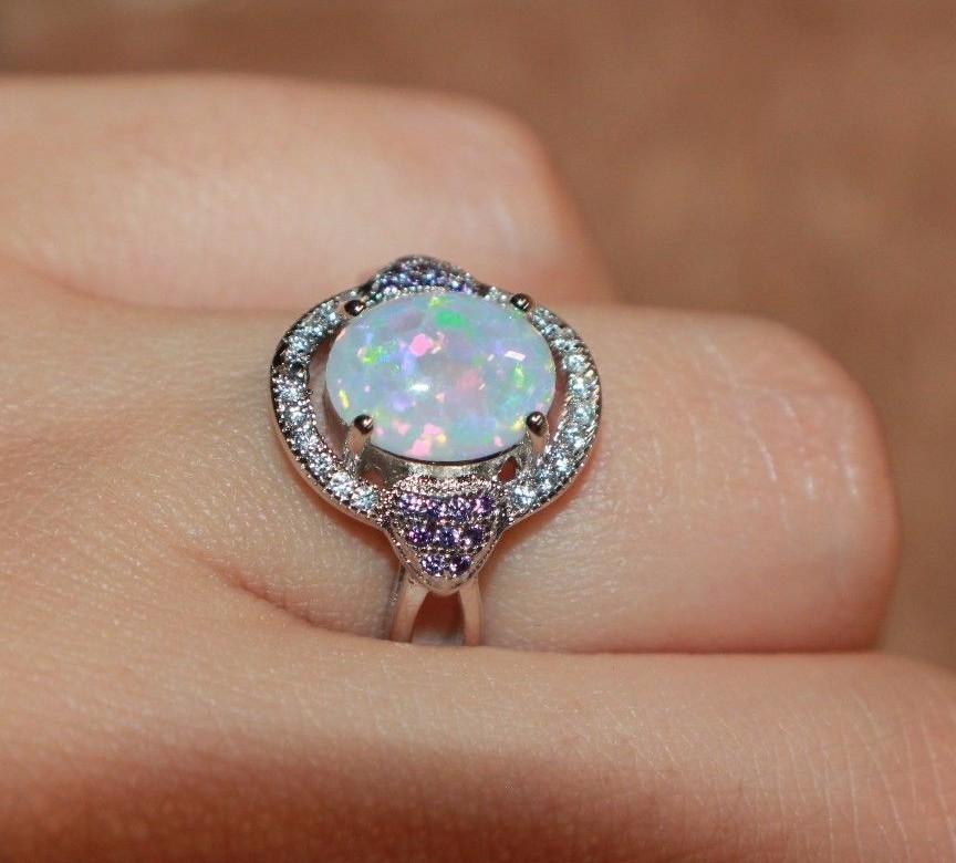 white fire opal Cz ring 6 8.5 gemstone silver jewelry engagement cocktail band J