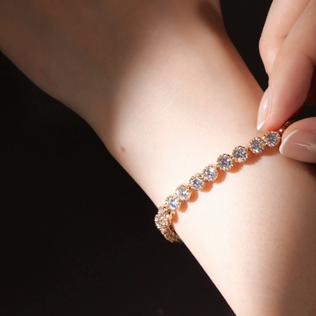 18k gold gf made with SWAROVSKI crystal beaded chain slim tennis bracelet 5mm