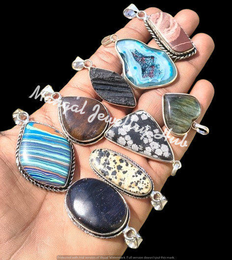 Tourmaline & Mix Gemstone Pendants 925 Sterling Silver Plated 5PCS Lot Jewellery