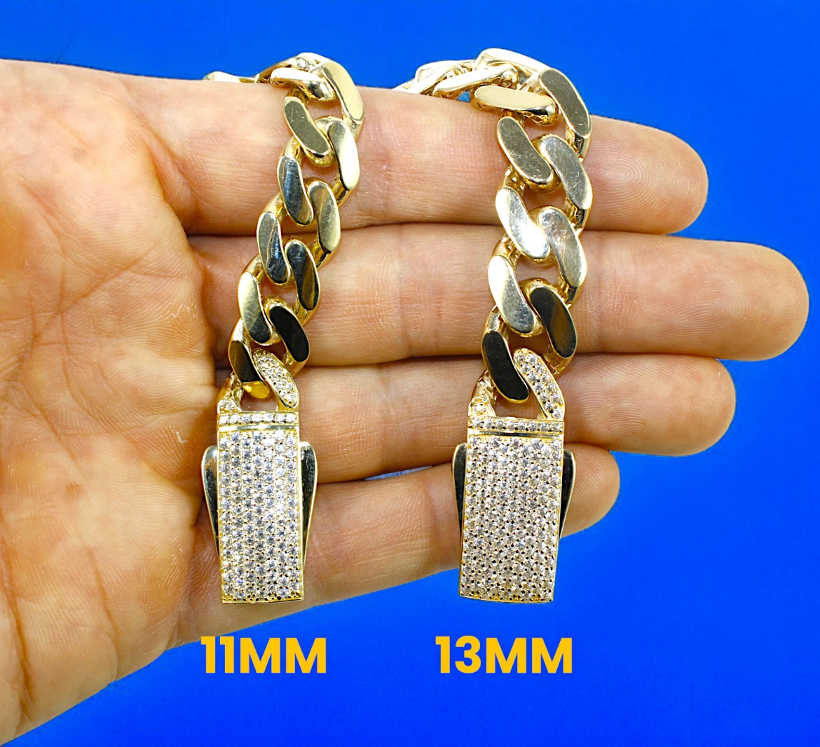 14K Yellow Gold Monaco Miami Cuban Link Chain Necklace CZ Pave 6mm-13mm 16″-30″