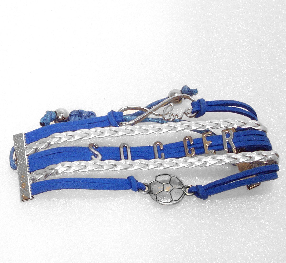 Soccer Earrings Dangle and Blue Bracelet I Love Soccer Ball Sports Jewelry