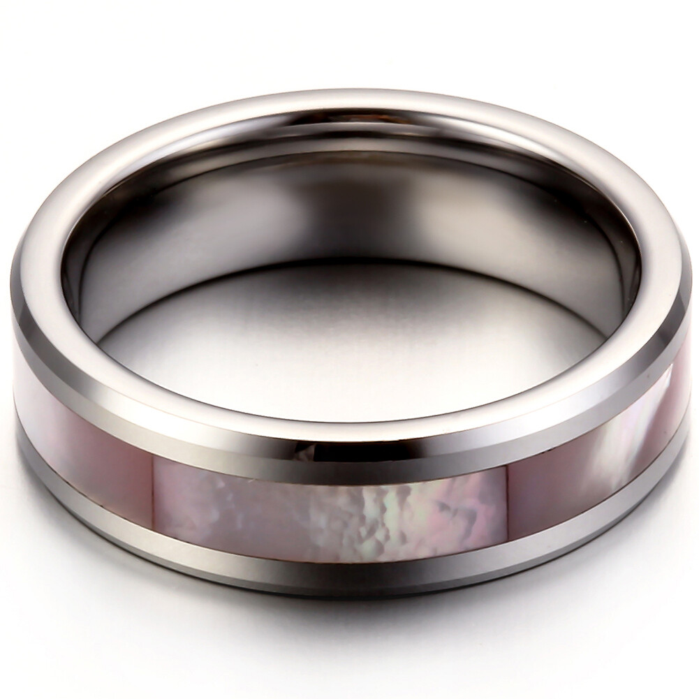 Pink Shell Inlay Tungsten Carbide Ring Womens Lady Girls Engagement Wedding Band