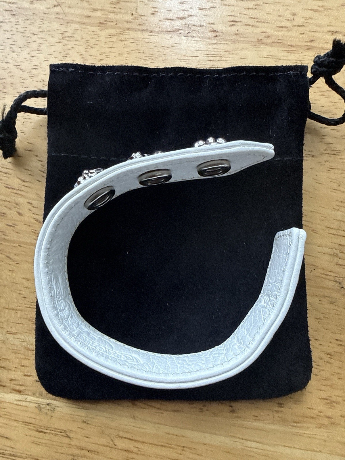 Chrome Hearts White Leather Adjustable Snap Cuff Bracelet