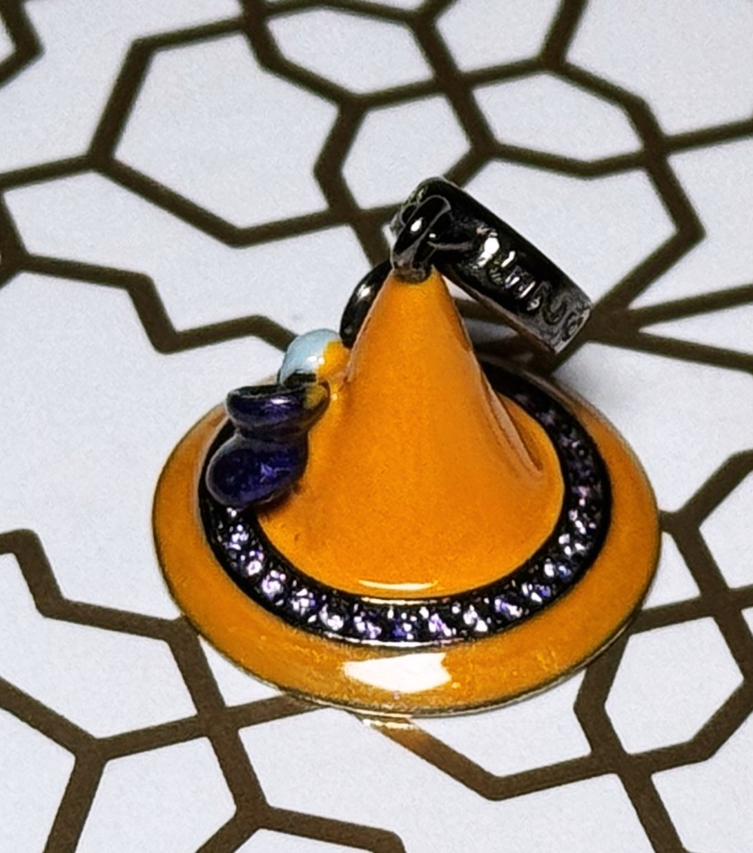 Gnoce Magic Hat Witch Skull Halloween Dangle Bead Charm Sterling Silver S925 CZ