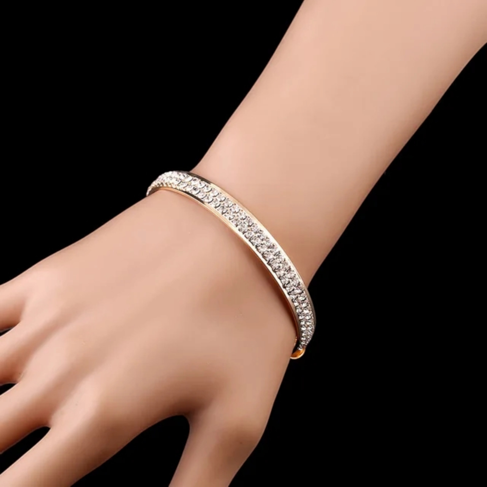 Gold, Silver Plated Iced Out Cuff Bangle Bracelet With CZ Hip Hop Jewelry Women