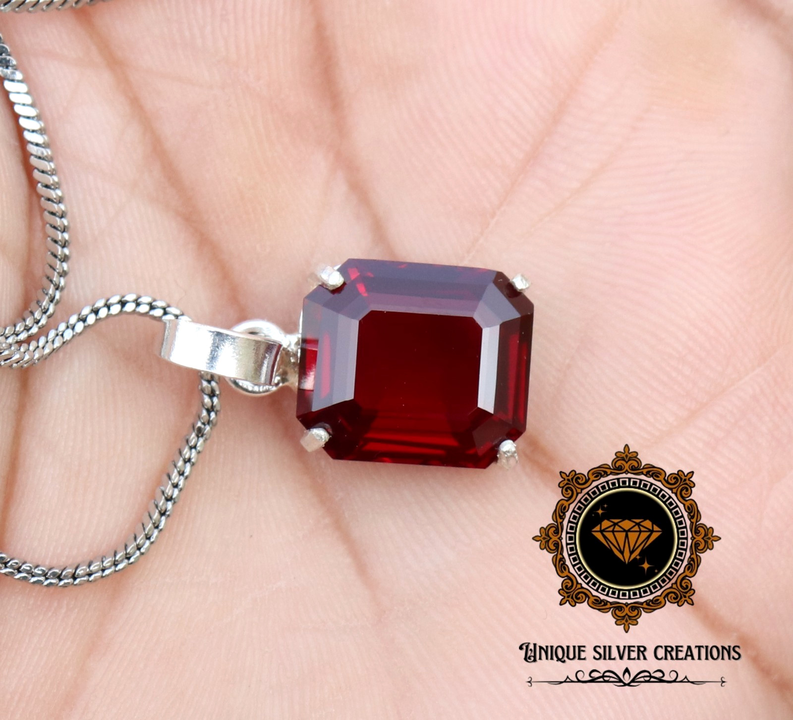 Natural Dark Red Ruby Solid 925 Silver Pendant Certified Emerald Loose Gemstone