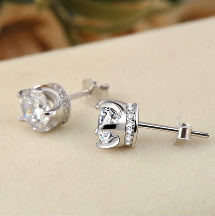 Women 925 STERLING SILVER STUD Queen CZ Crown Earrings 7mm Gift