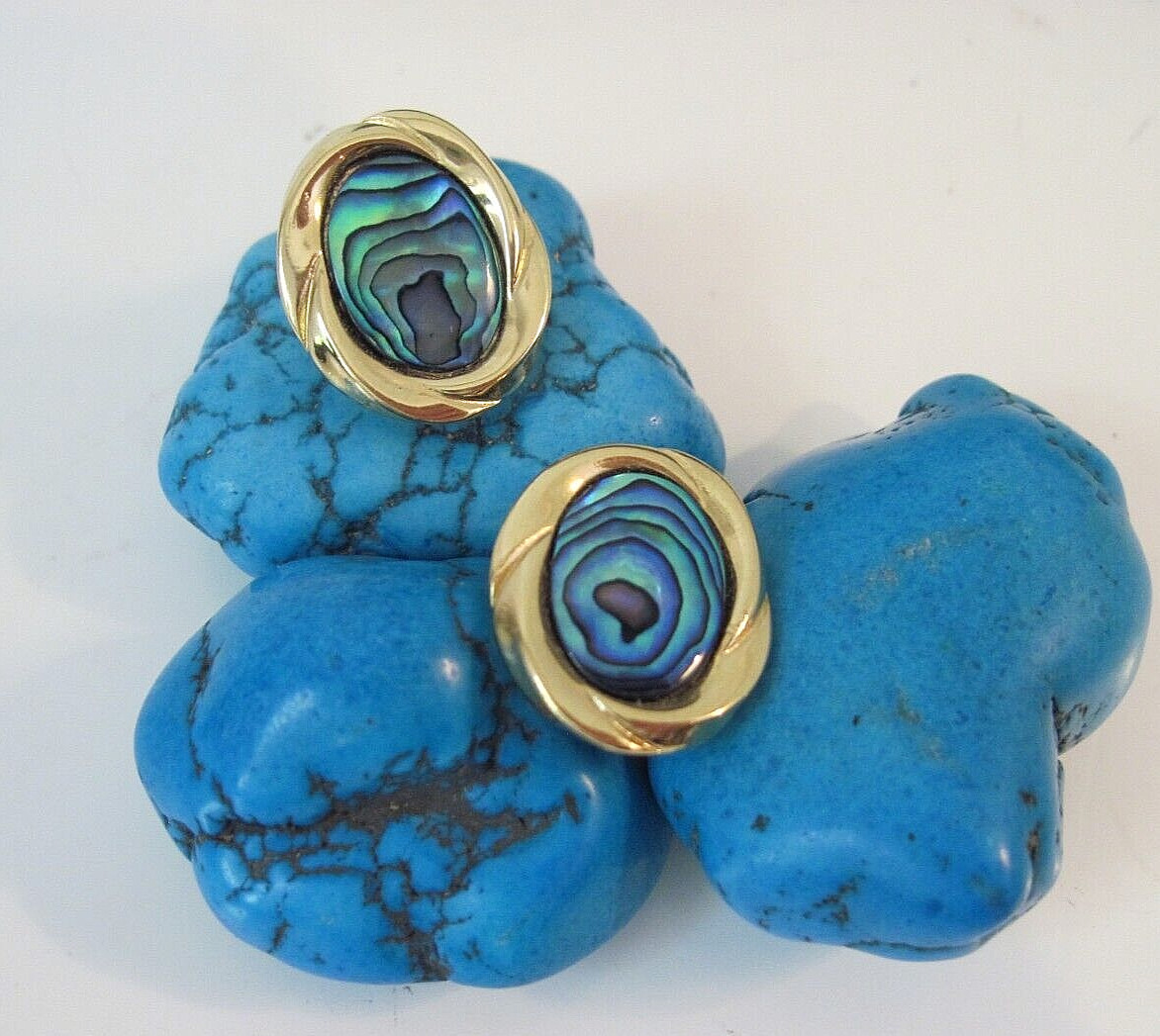 ARIKI PAUA genuine Shell palladium plated clip earrings Excellent