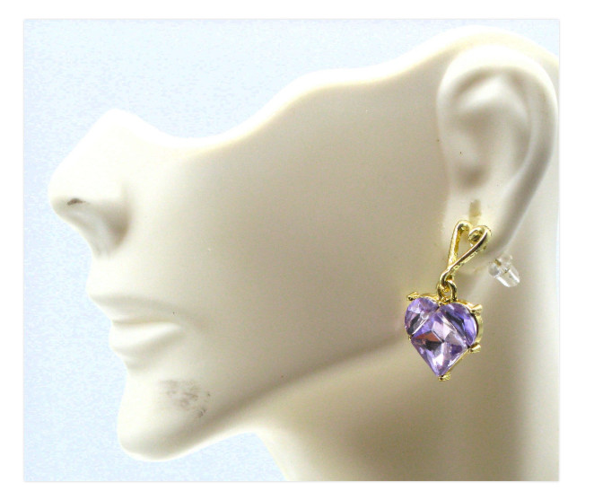 Elegant Lavender Heart Crystal Necklace & Earrings Set, Romantic Pastel Gift