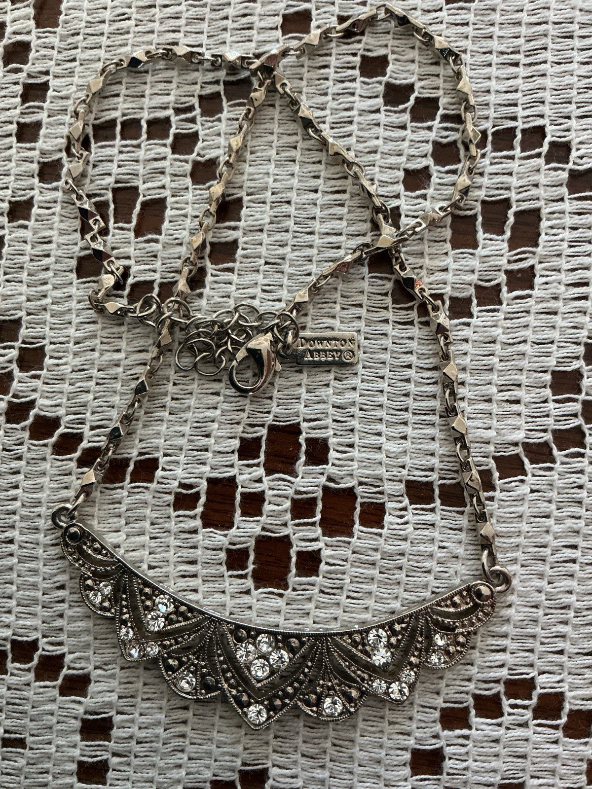 Downton Abbey 1928 Art Deco Rhinestone Statement Adjustable Necklace Signed