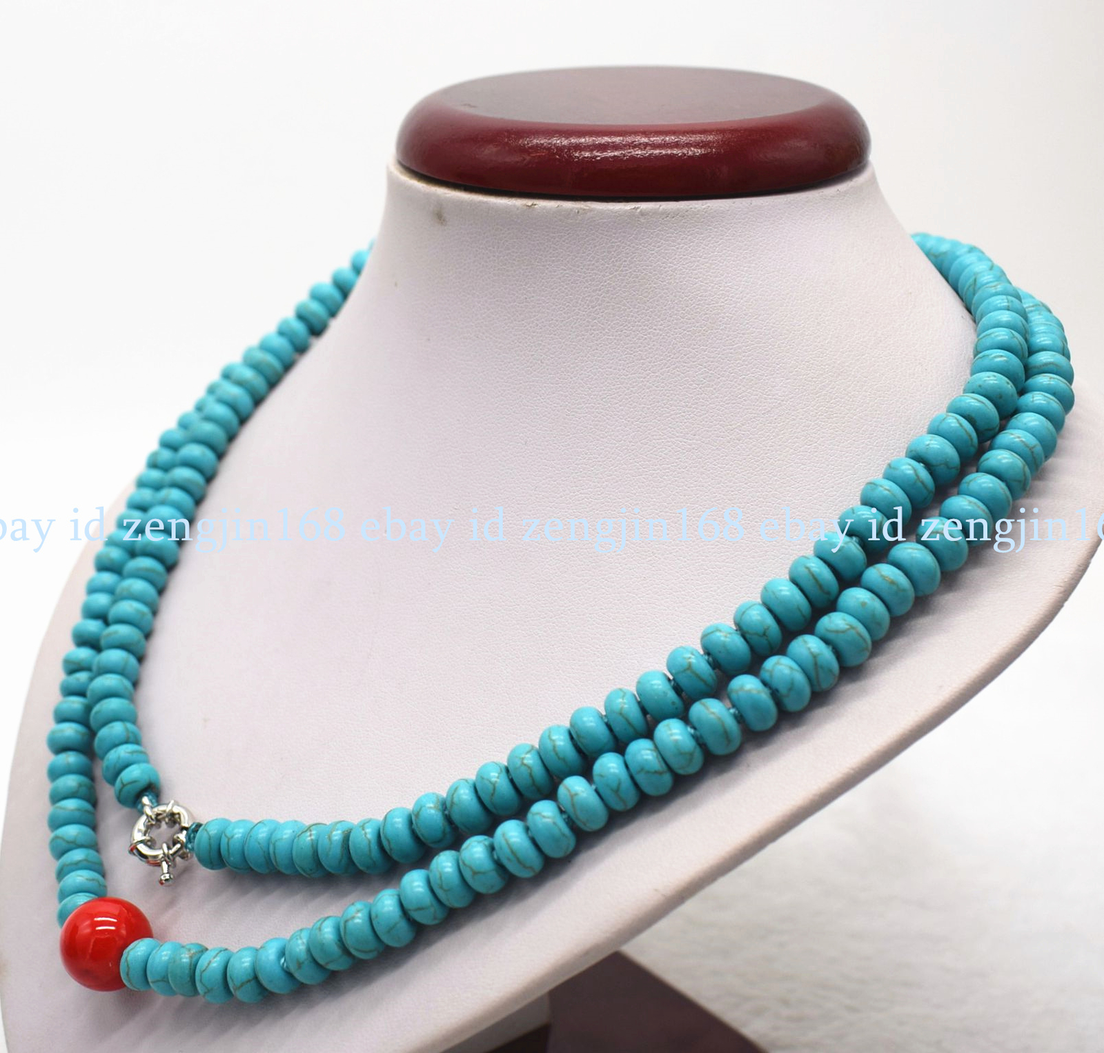 Fashion 5x8mm Blue Turquoise & 14mm Red Coral Gemstone Beads 14-48 Inches