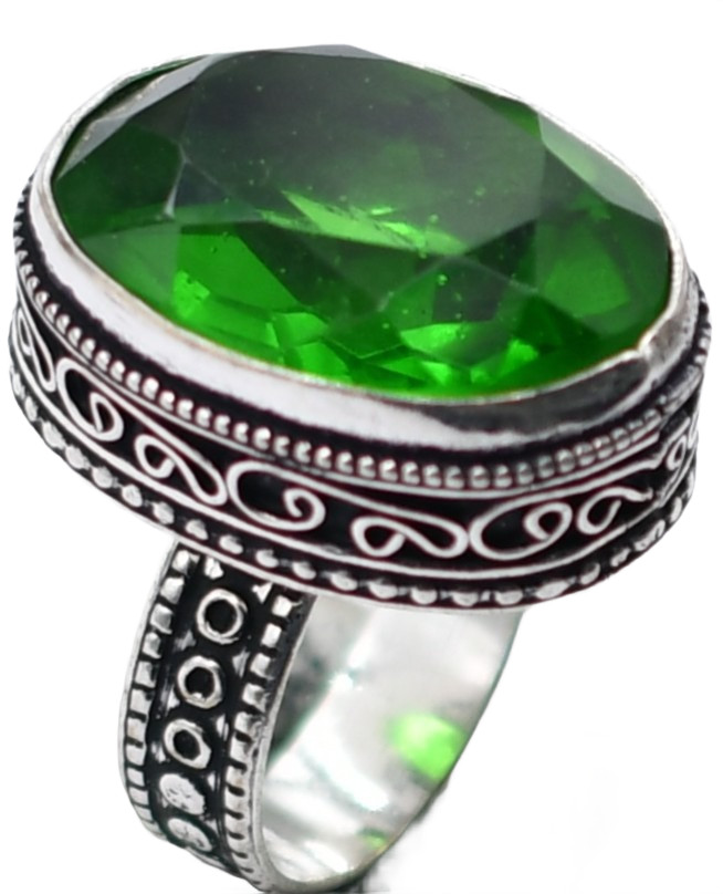 Green Garnet Natural Gemstone Antique Silver Plated Ring US Size-8.5 A325