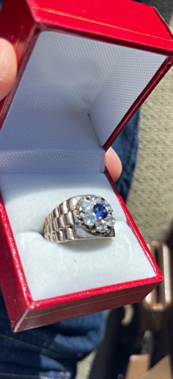 Rolex Inspired Style Platinum Plated Band Blue Caribbean Sapphire Cluster