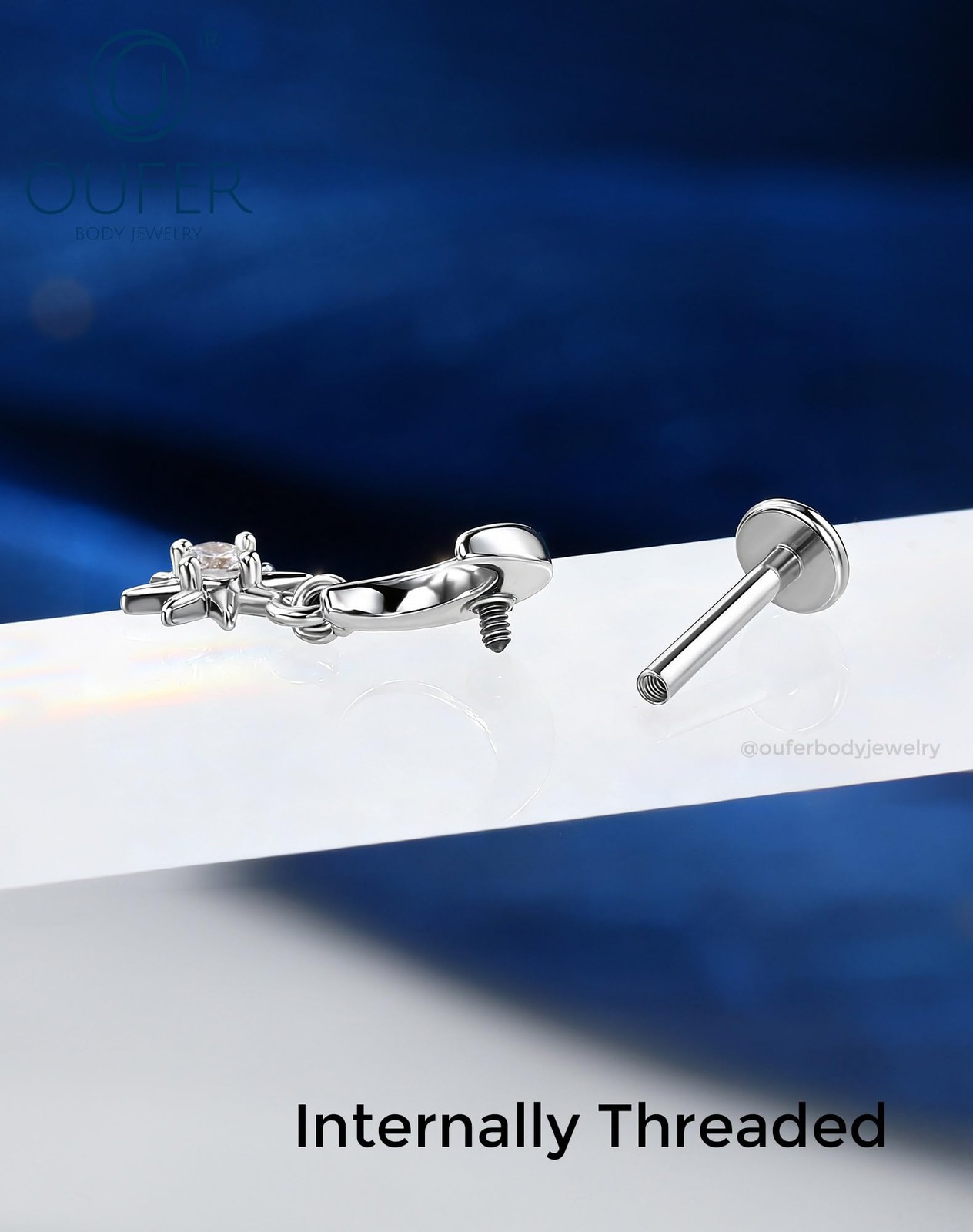 OUFER Body Piercing Dainty Helix Earring 16G Dangly 1.2*8mm, silver