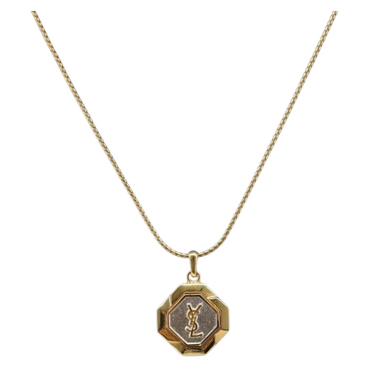 SAINT LAURENT Necklace metal Gold Tone Auth SW2370