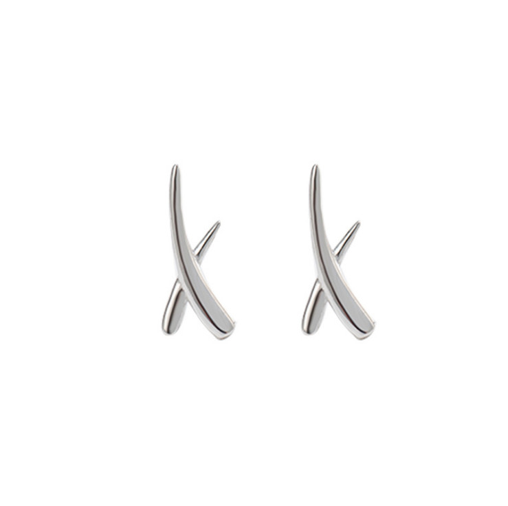 Solid 925 Sterling Silver High Polished X Cross Stud Earrings Gift PE25