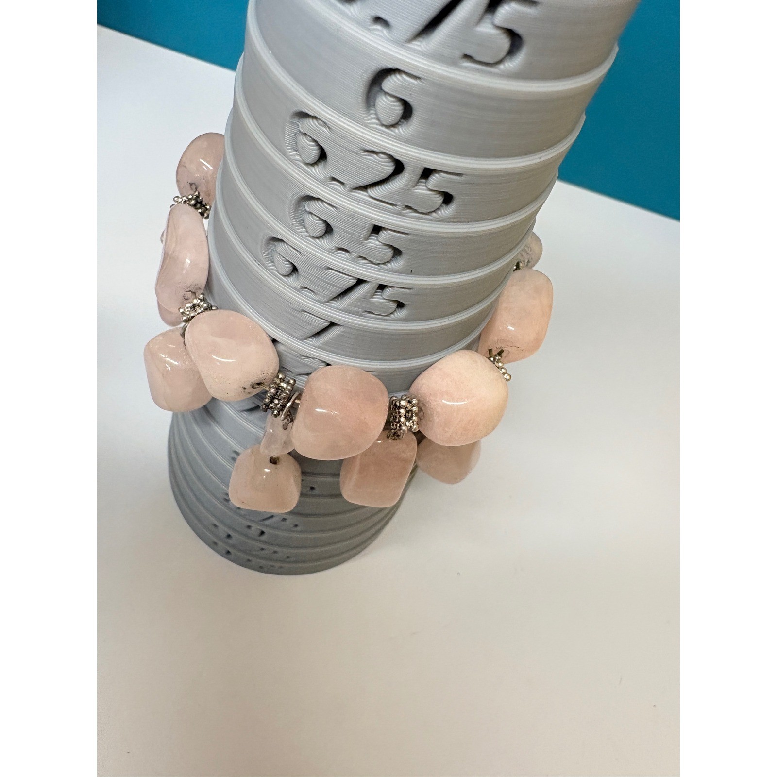 Rose Quartz Chunky Stretch Bracelet Tumbled Stone Dangle Charms Pink Boho 7.75″